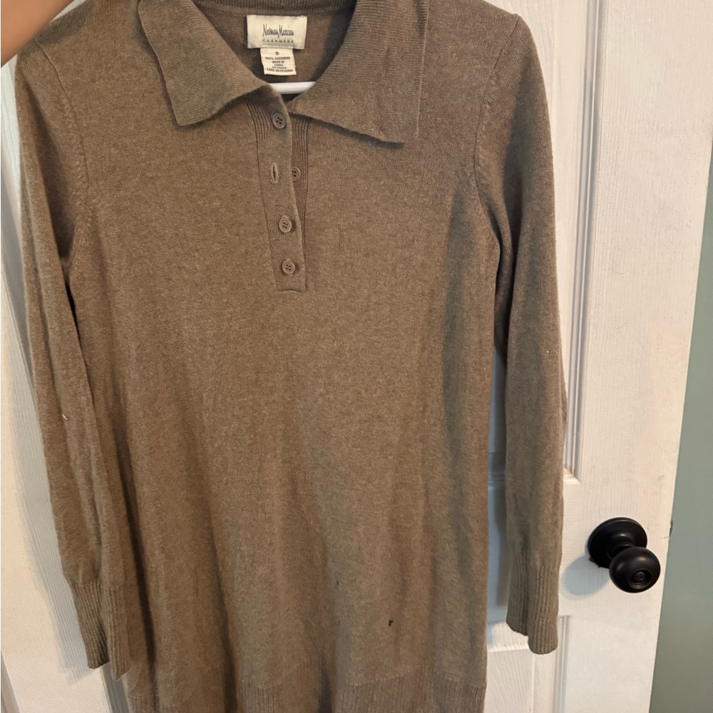 Vintage Neiman Marcus Long Sleeve Polo Sweater Dress - Taupe